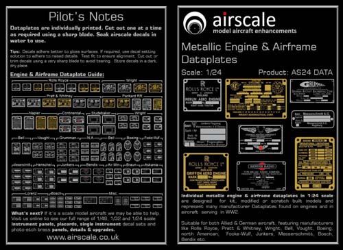 Airscale 1/24 Metallic Placards Decals