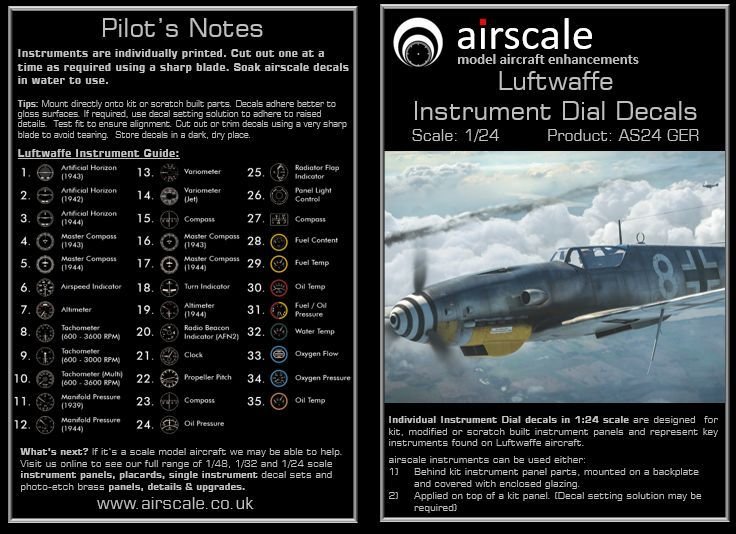 Airscale 1/24 WW2 Luftwaffe Instruments Decals