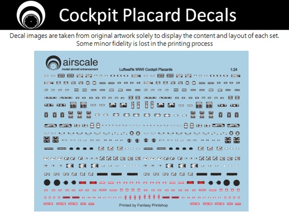 Airscale 1/24 Luftwaffe Cockpit Placards and Dataplates Decals