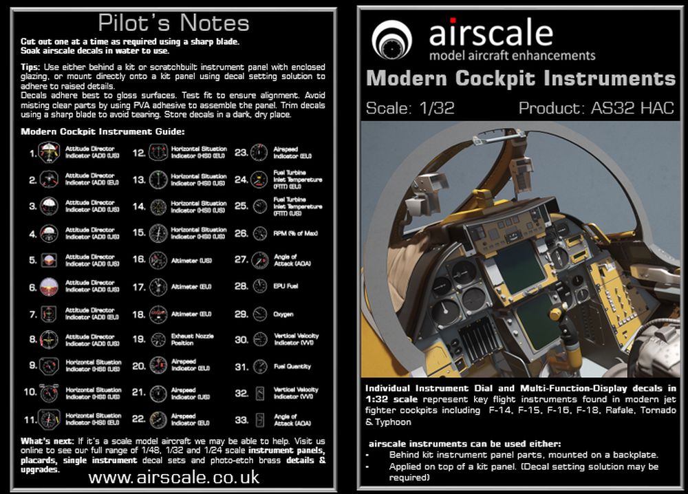 Airscale 1/32 Modern Jet Instruments Decals