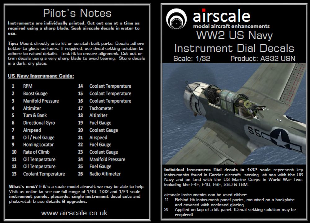 Airscale 1/32 WW2 US Navy Instruments Decals