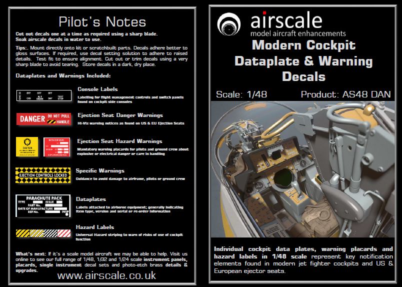 Airscale 1/48 Modern Jet Warnings and Placards Decals