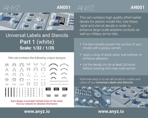 Anyz 1/32-1/35 Universal Labels and Stencils Part 1 (white) Decals